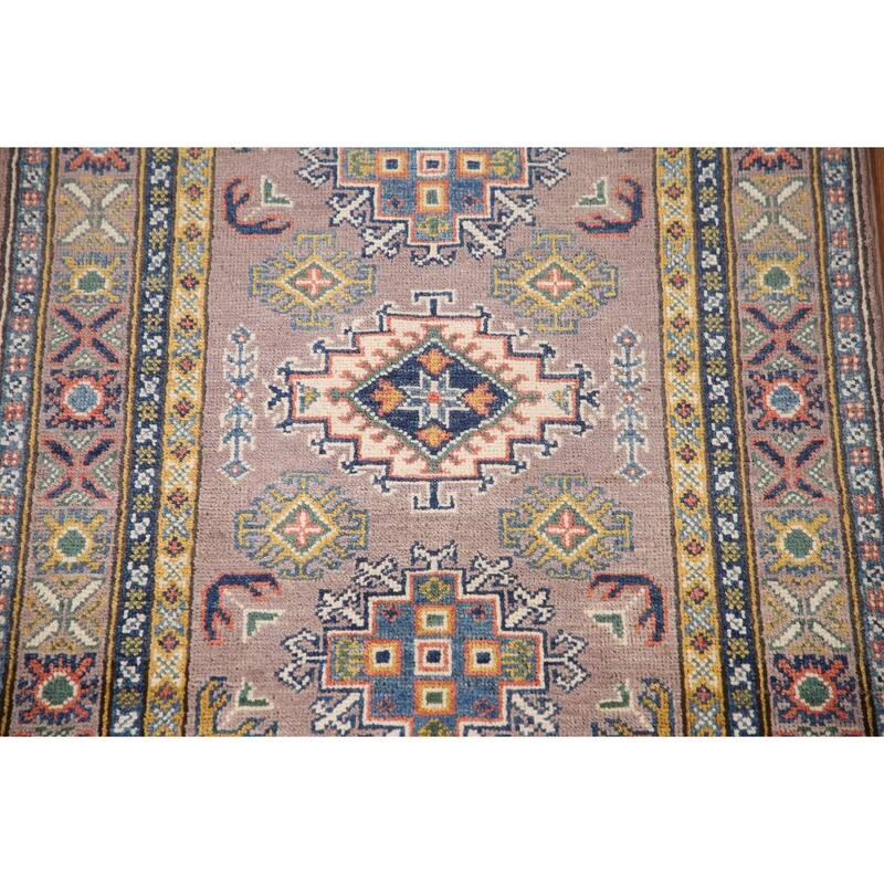 Brown Geometric Kazak Accent Rug Wool Carpet - 2'9" x 4'1"