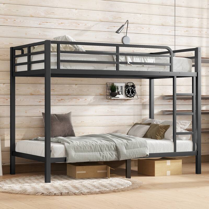 Twin XL over Twin XL Metal Bunk Bed for Teens and Adults, Space-Saving, Noise Reduced, No Box Spring Needed - Black