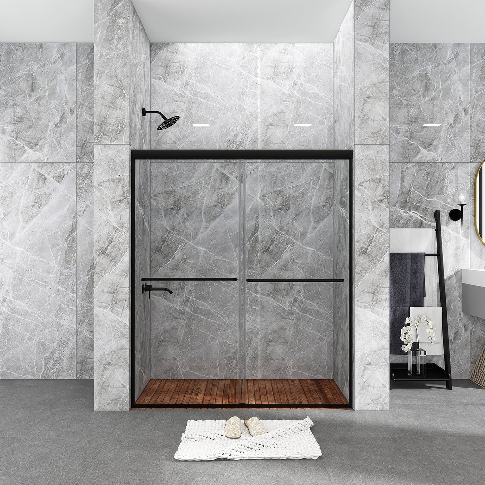 48/54/60 Inch Double Sliding Framed Shower Door with Clear Tempered Glass
