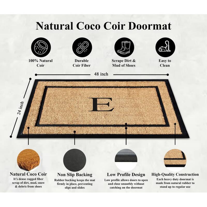A1HC Natural Coir Monogrammed Door Mat for Front Door, Durable Large Outdoor Rug, Heavy Duty Welcome Doormat - 24" X 48"