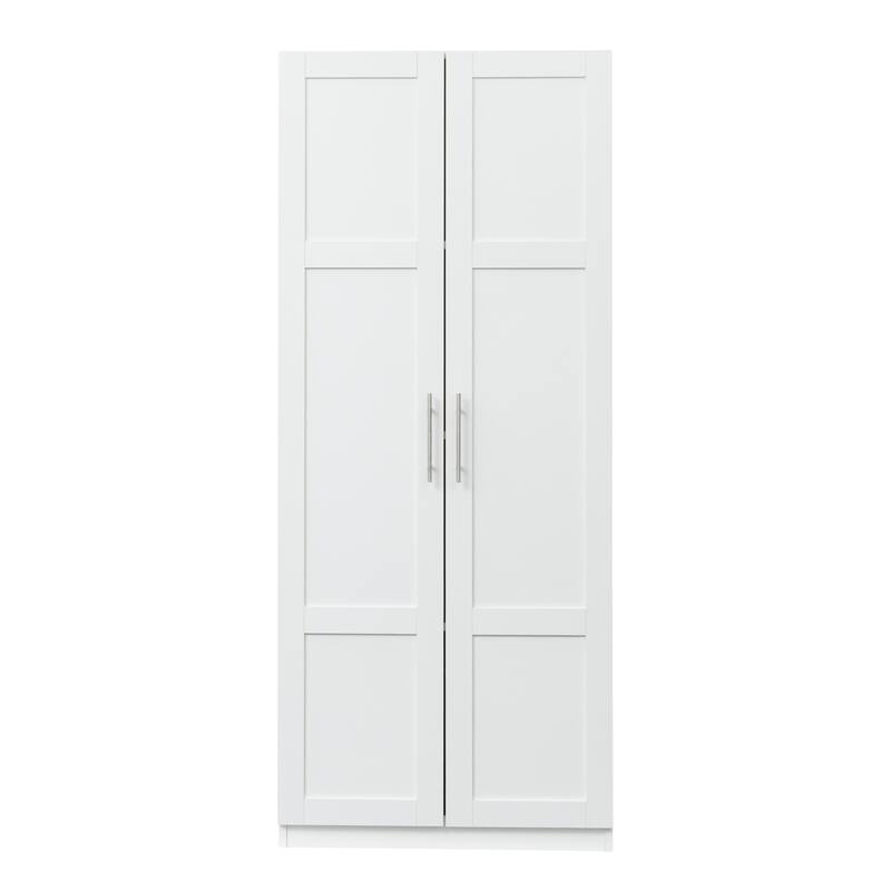 Roomfitters Pantry Cabinet, Freestanding Kitchen Storage Cupboard with 2 Doors and Adjustable Shelves, White
