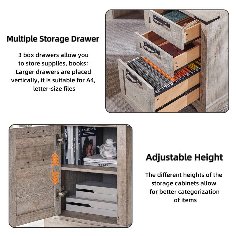 L Shaped Desk, Wood Office Desk with Charging Station, File Drawer