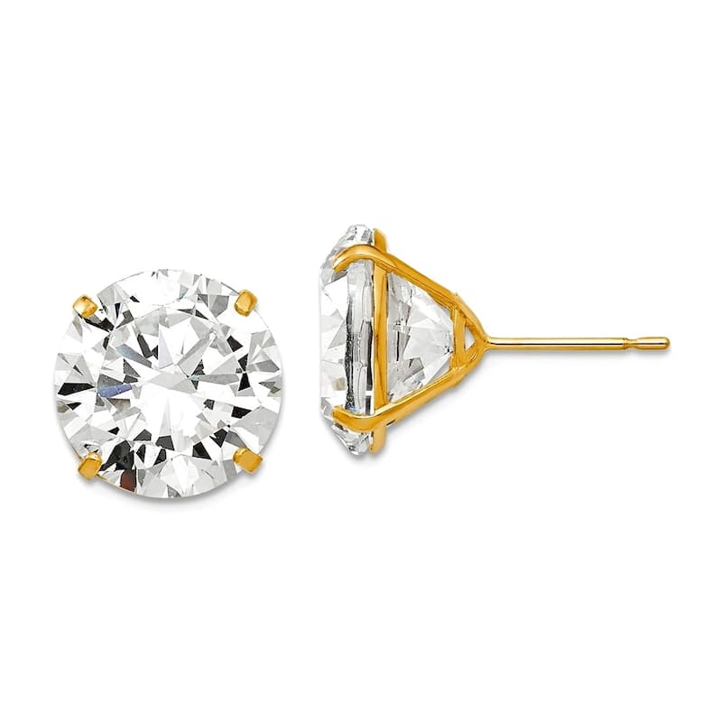 Curata 14k Yellow Gold 3-12mm Brilliant Round Cubic Zirconia Stud Earrings