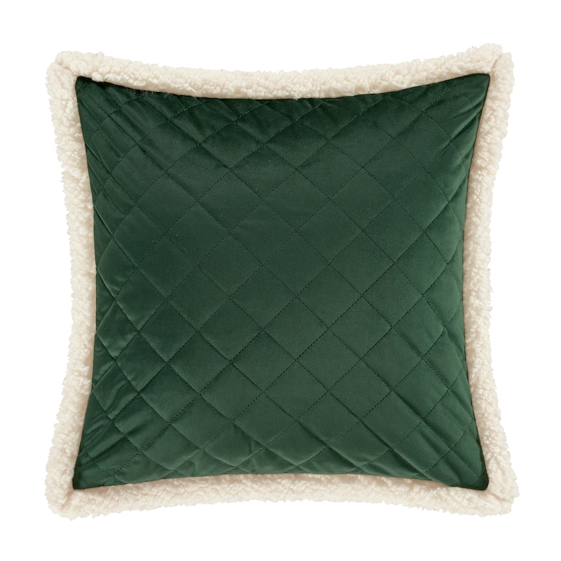 J. Queen New York Cozy Christmas Sherpa 18" Square Quilted Decorative Throw Pillow - Accent - Polyester - Evergreen