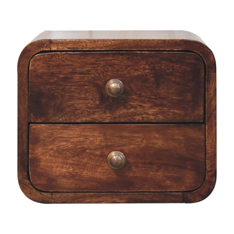 HomeRoots 12" Walnut Solid Wood Square Two Drawer Floating Nightstand