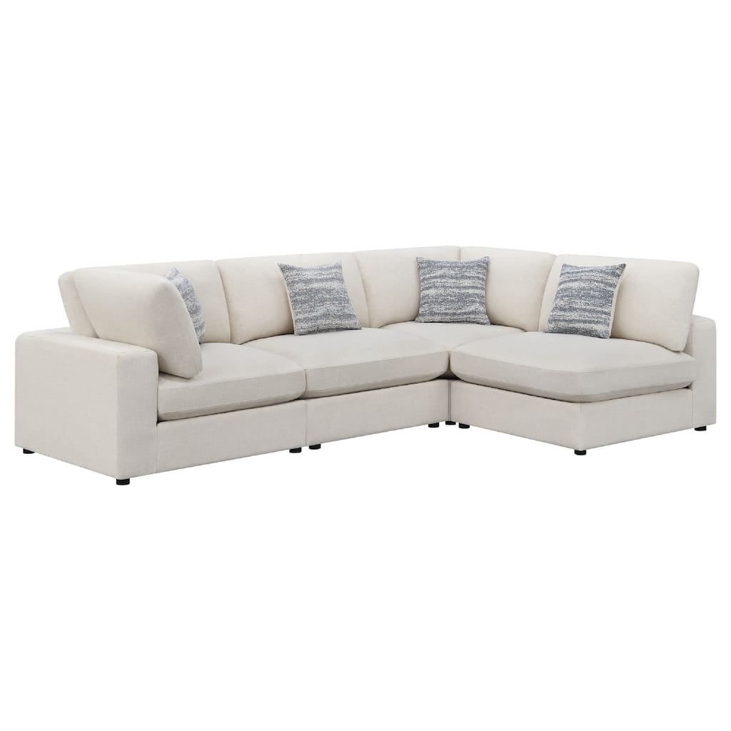 Serena 4pc Modular Sectional Sofa, 4 Accent Pillows, Beige Jacquard