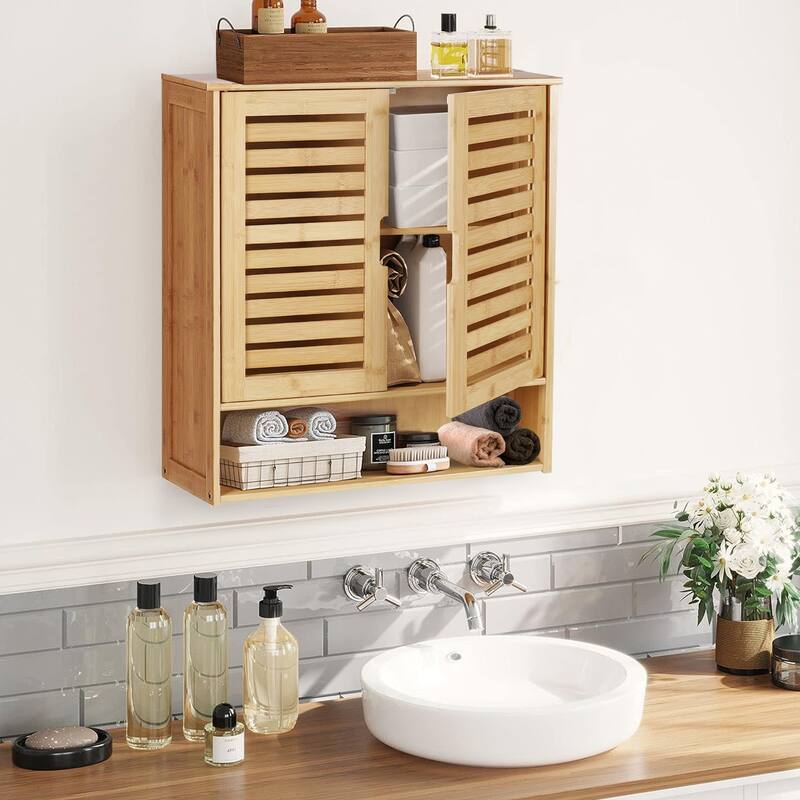 Bamboo Over The Toilet Sink Storage Cabinet Bathroom Organizer - 23.2x8x26.1 inch - Natural Wood
