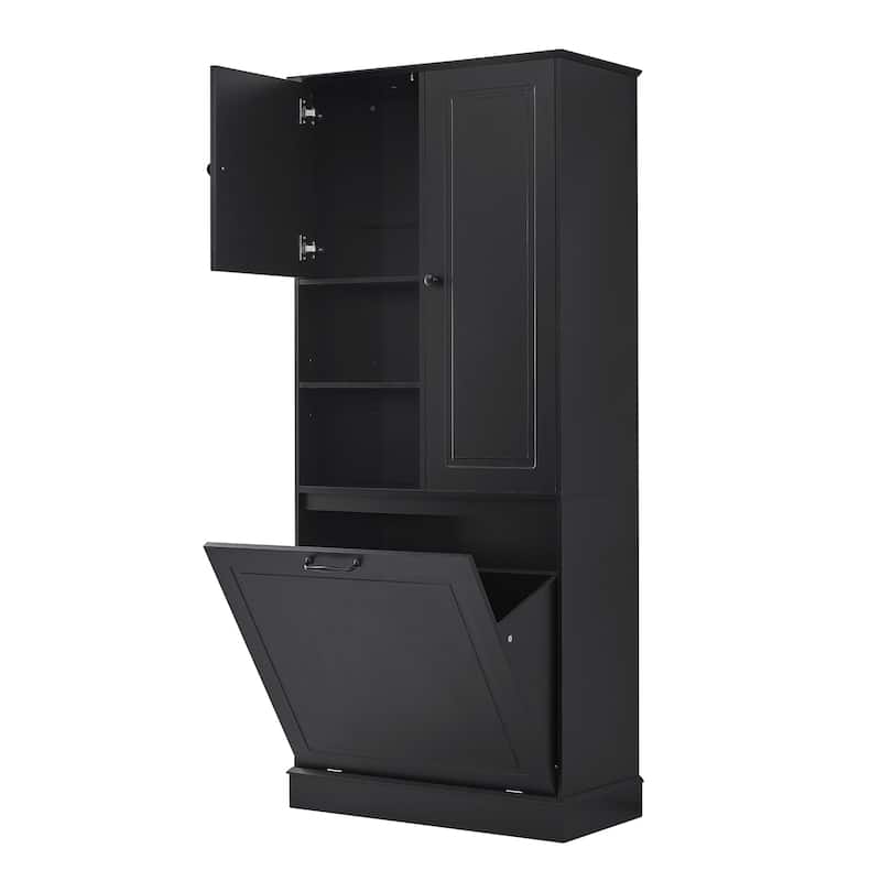 GDF Studio - Tommy Modern MDF Tall Storage Cabinet with Adjustable Shelves and Large Flip-Out Basket