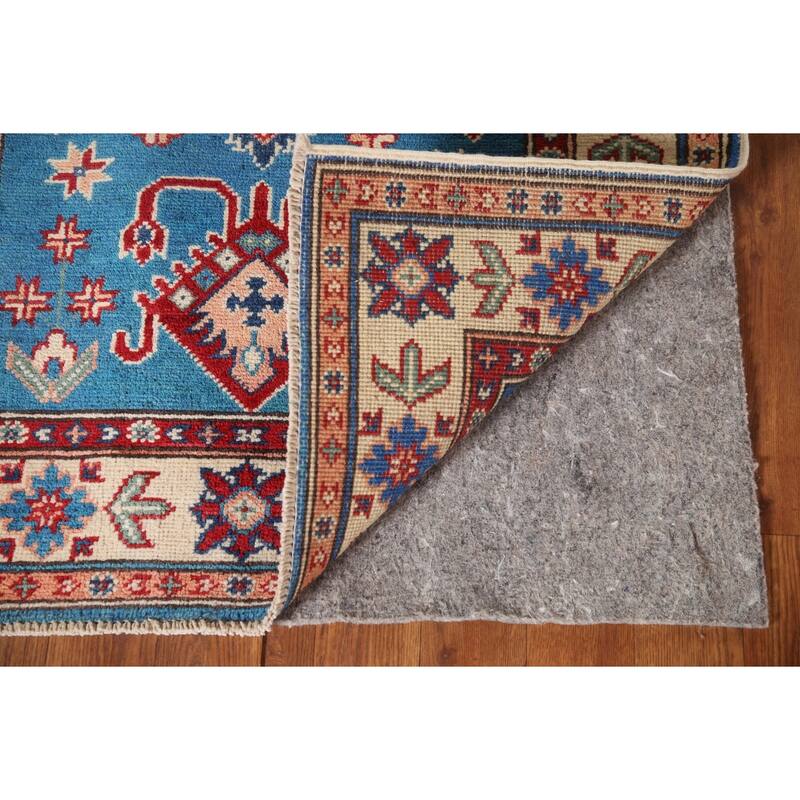 Blue Geometric Kazak Oriental Accent Rug Handmade Wool Carpet - 2'9" x 4'0"