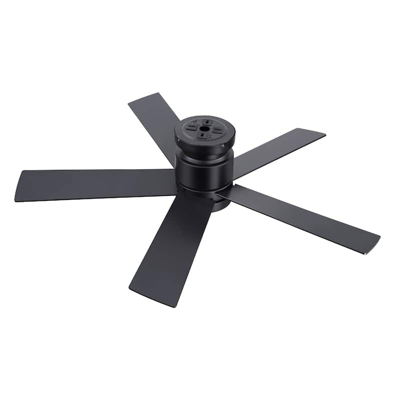 42"/52" Modern Black Flush Mount Ceiling Fan with LED Light and Remote