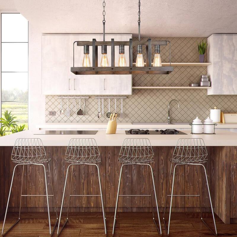 Farmhouse 5-Light Island Chandelier for Kitchen Island - Dark Brown - 28"L x 7"W x 9.5"H