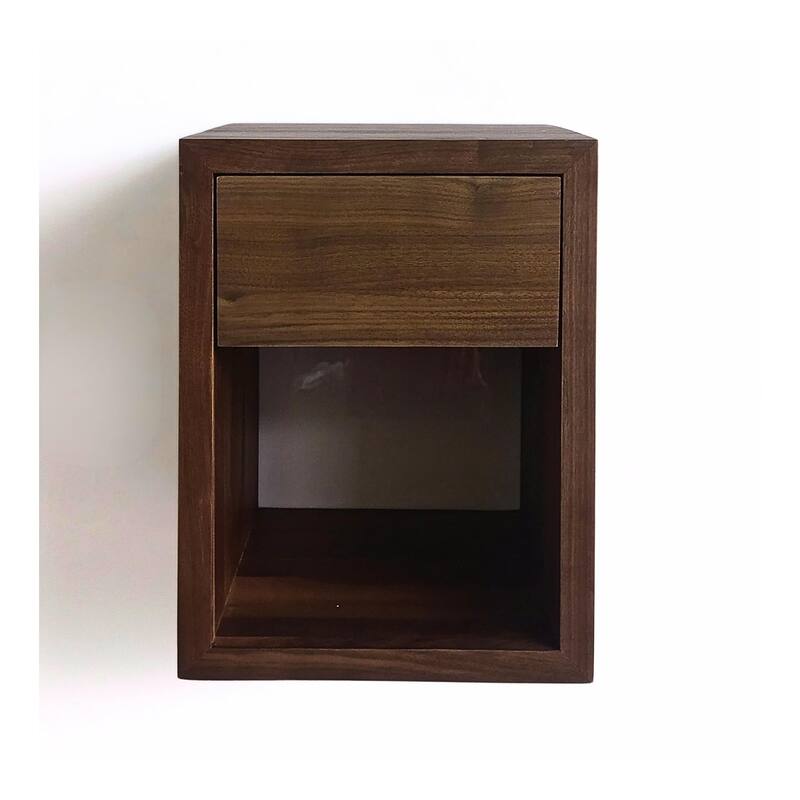 American Walnut Hardwood Floating Nightstand Scandinavian Design Bedside Table - One Sof-Close Drawer - Walnut - 1-drawer
