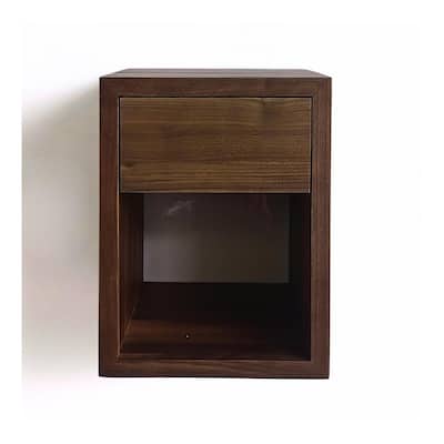 American Walnut Hardwood Floating Nightstand Scandinavian Design Bedside Table - One Sof-Close Drawer
