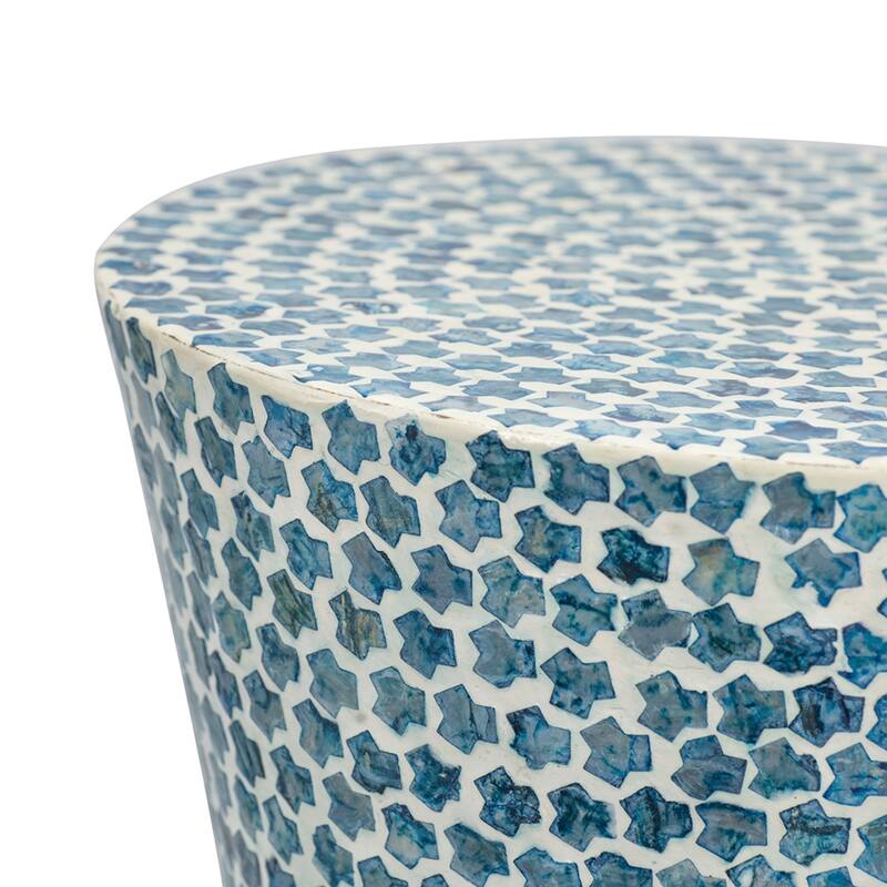 Tapered Round Capiz Shell Inlay Accent Stool - 19.75" - Blue and White