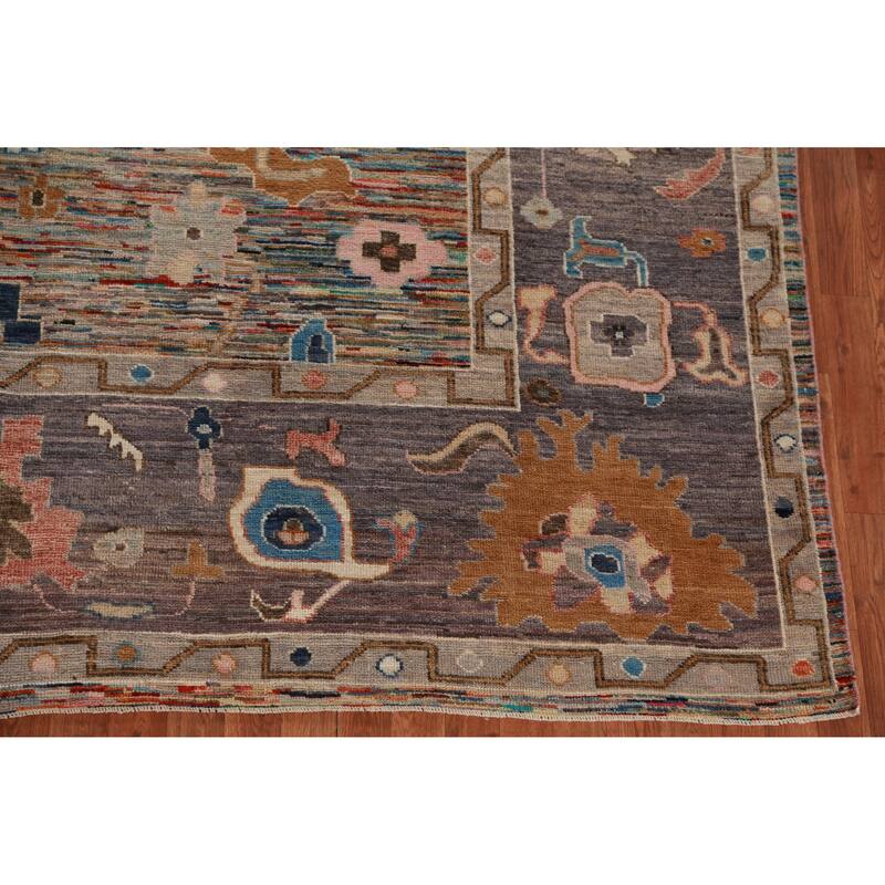 Hand Knotted Oriental 100% Wool Carpet Transitional Floral Multi-Colored Oushak Area Rug - 11' 5'' X 8' 10''
