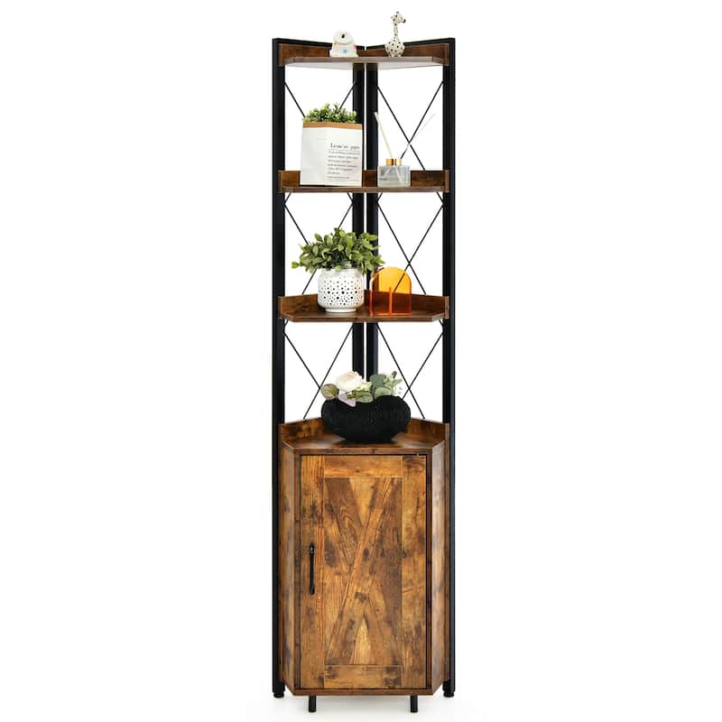 Costway 6-Tier Corner Bookshelf with 5-Level Adjustable Shelf & - 19'' x 12.5'' x 71'' (L x W x H)