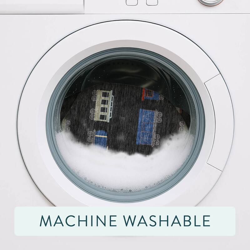 Machine Washable Indoor/ Outdoor Modern Train Chantille Rug