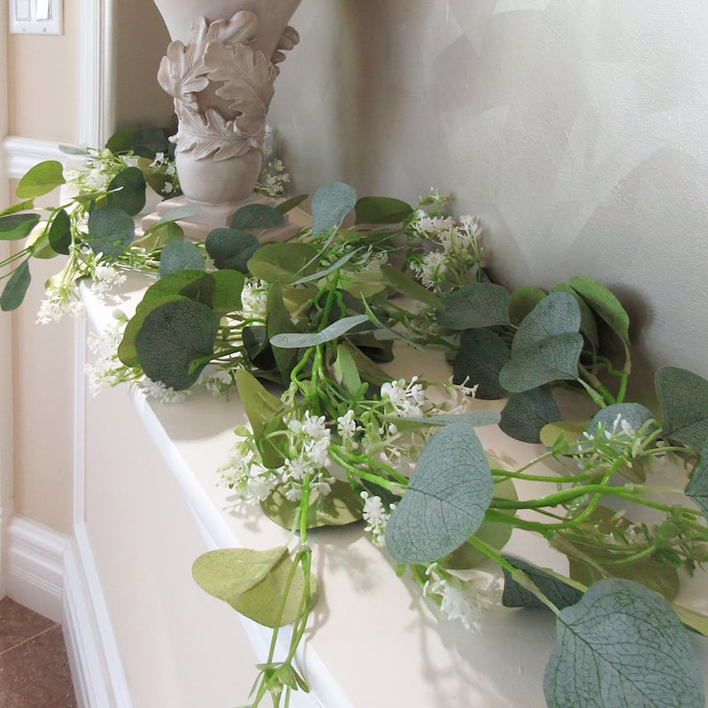 6ft Frosted Green Artificial Eucalyptus Baby's Breath Leaf Vine Hanging Plant Greenery Foliage Garland - 72" L x 5" W x 4" DP