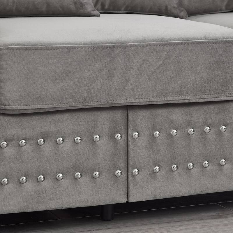 Modern Living Room Sofa with Square Armrest & Silver Nails Decoration