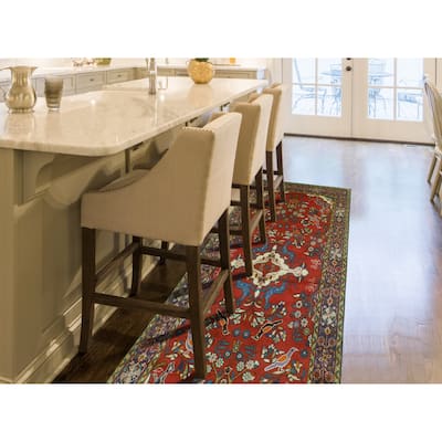 Fine Vintage Distressed Ajar Red/Navy Runner - 3'5" x 8'9"