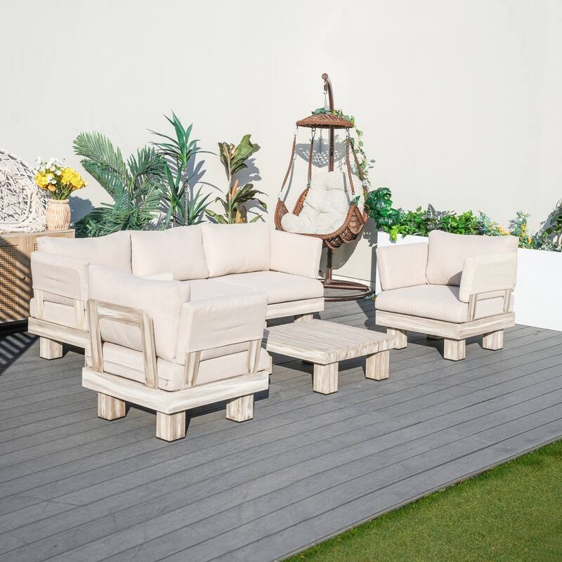Patio Aluminum Sofa Set with Sponge-filled Cushion and Coffee Table