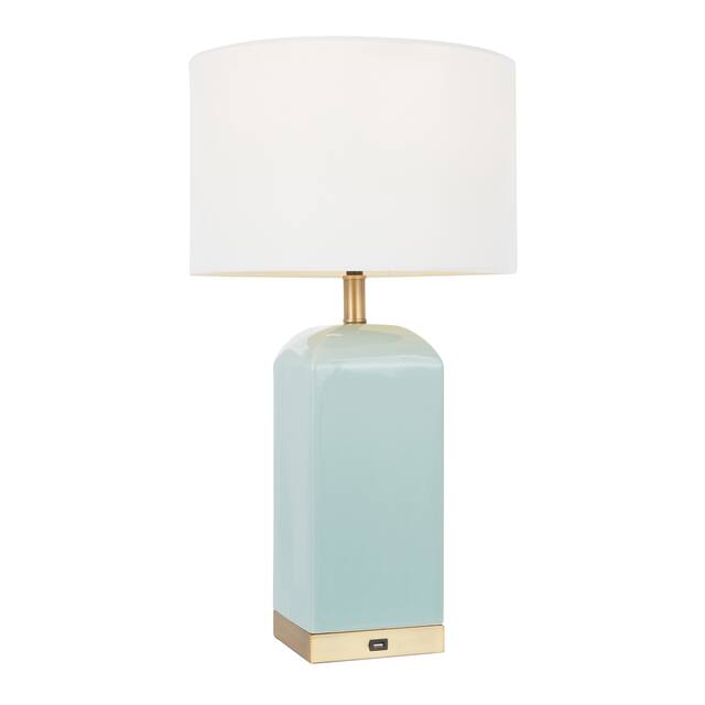 Carmen Contemporary Ceramic Table Lamp with USB Port - N/A - Green/Antique Brass