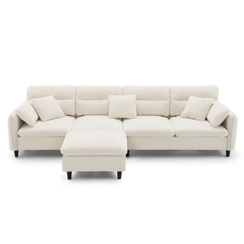 Convertible Sectional Sofa,L-Shaped Reversible Couch Set With Free Pillows,5 Seat Cloud Chenille Indoor Furniture With Ottoman