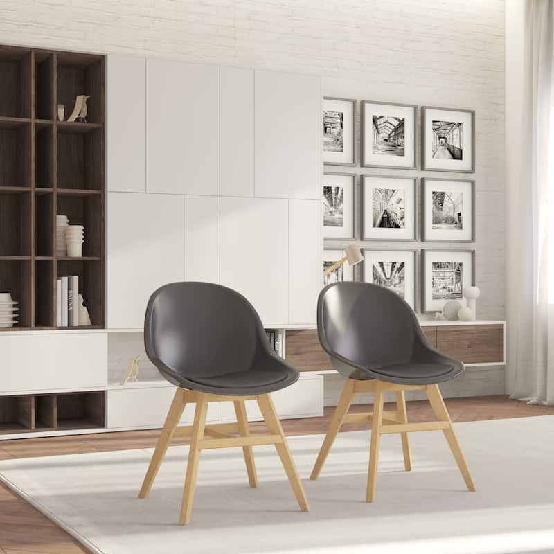 Midtown Concept Jade 2-Piece Indoor Chairs Set - With Cushions - Black Chairs and Light Wood Legs