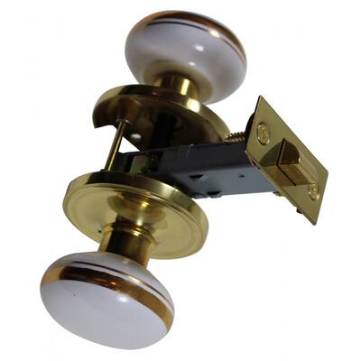 Passage Door Knob Set White / Gold Porcelain 2 3/8" Renovators Supply
