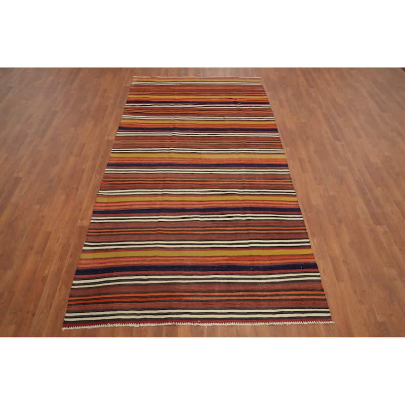 Hand Woven Oriental 100% Wool Carpet Southwestern Geometric Oranges & Rust Kilim Area Rug - 9' 7'' X 5' 1''