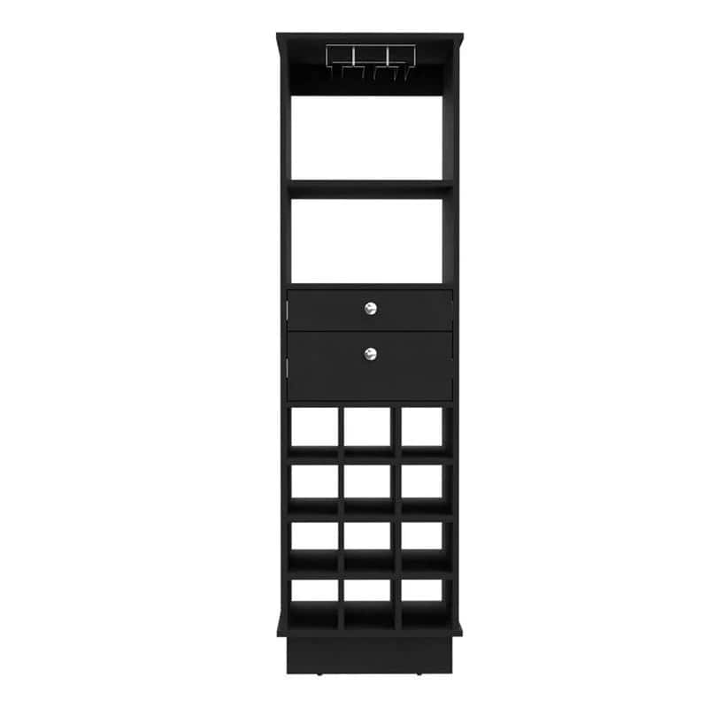 HomeRoots 63" Black Wood Bar Cabinet With Two Drawers