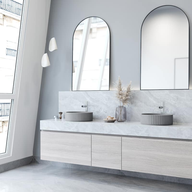 VIGO Windsor 16"L x 16"W x 5"H Concreto Stone Round Bathroom Vessel Sink