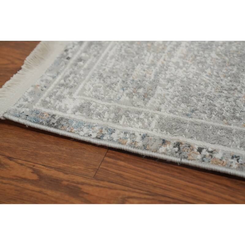 Machine Made Oriental Polyester Carpet Traditional Medallion Greys & Charcoal Tabriz Area Rug - 7' 5'' X 5' 2''