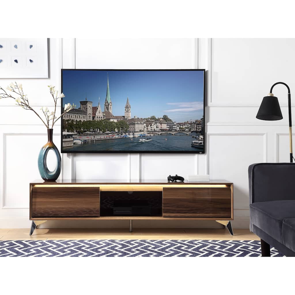 Walnut 71" TV Stand with LED Touch Light & Storage Drawer for TVs Up to 60"