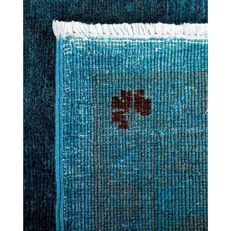 Overton Hand Knotted Wool Vintage Inspired Modern Contemporary Overdyed Blue Area Rug - 12' 4" x 15' 4"