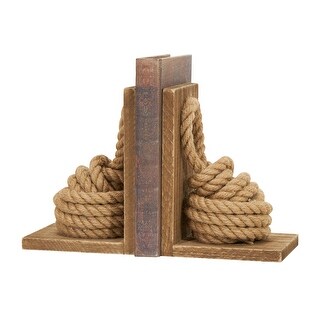 Wood Knot Rope Bookends with Distressed L-Shaped Stands - Set of 2 ...