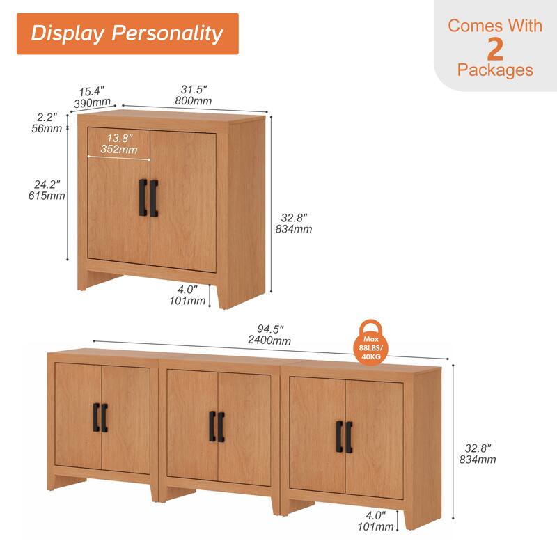 WAMPAT Farmhouse Buffet Cabinet with Door, Kitchen Sideboard for Dining & Living Room