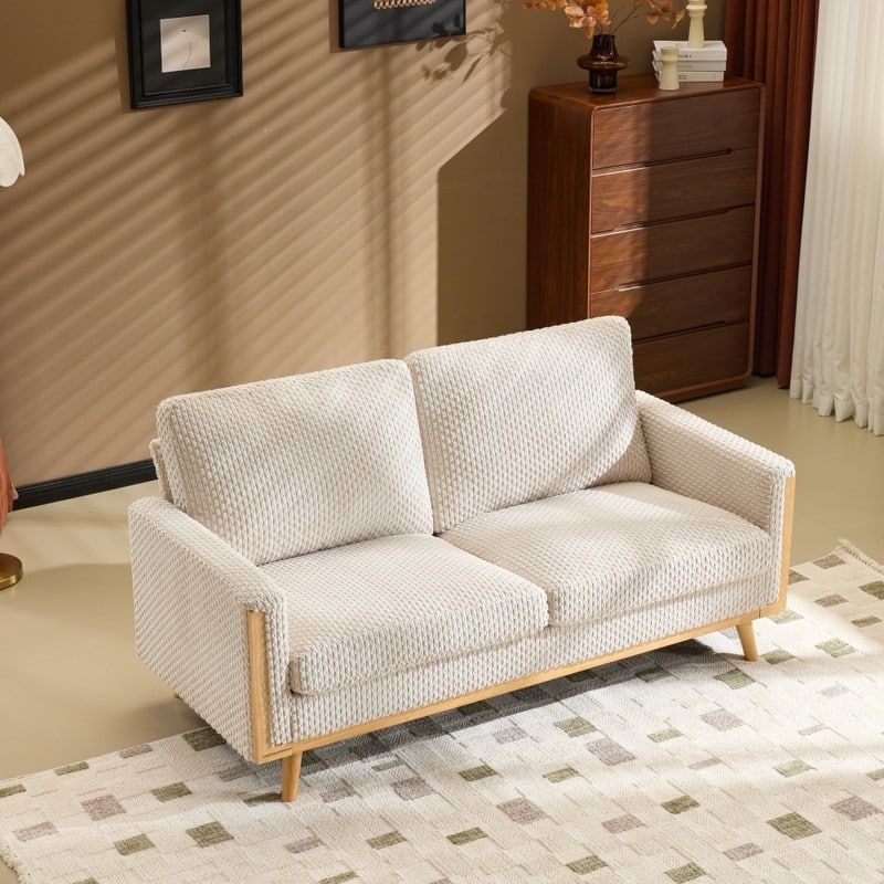 Modern Farmhouse Velvet Upholstery Loveseat With Solid Wood Frame Compact 2-Seater Couch For Small Space