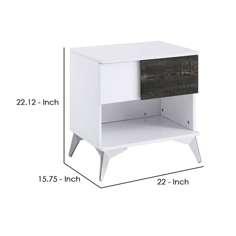 Two Tone End Table with Open Shelf, White and Brown