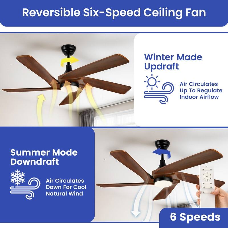 52" Ceiling Fan Lights With Remote Control and 5 Solid Wood Blades