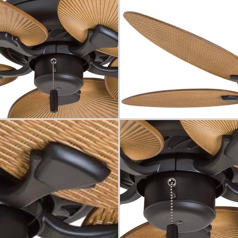 52" Honeywell Palm Island Bronze Indoor/Outdoor Ceiling Fan with No Light, Pull Chain, 5 Palm Leaf Blades, Damp-Rated