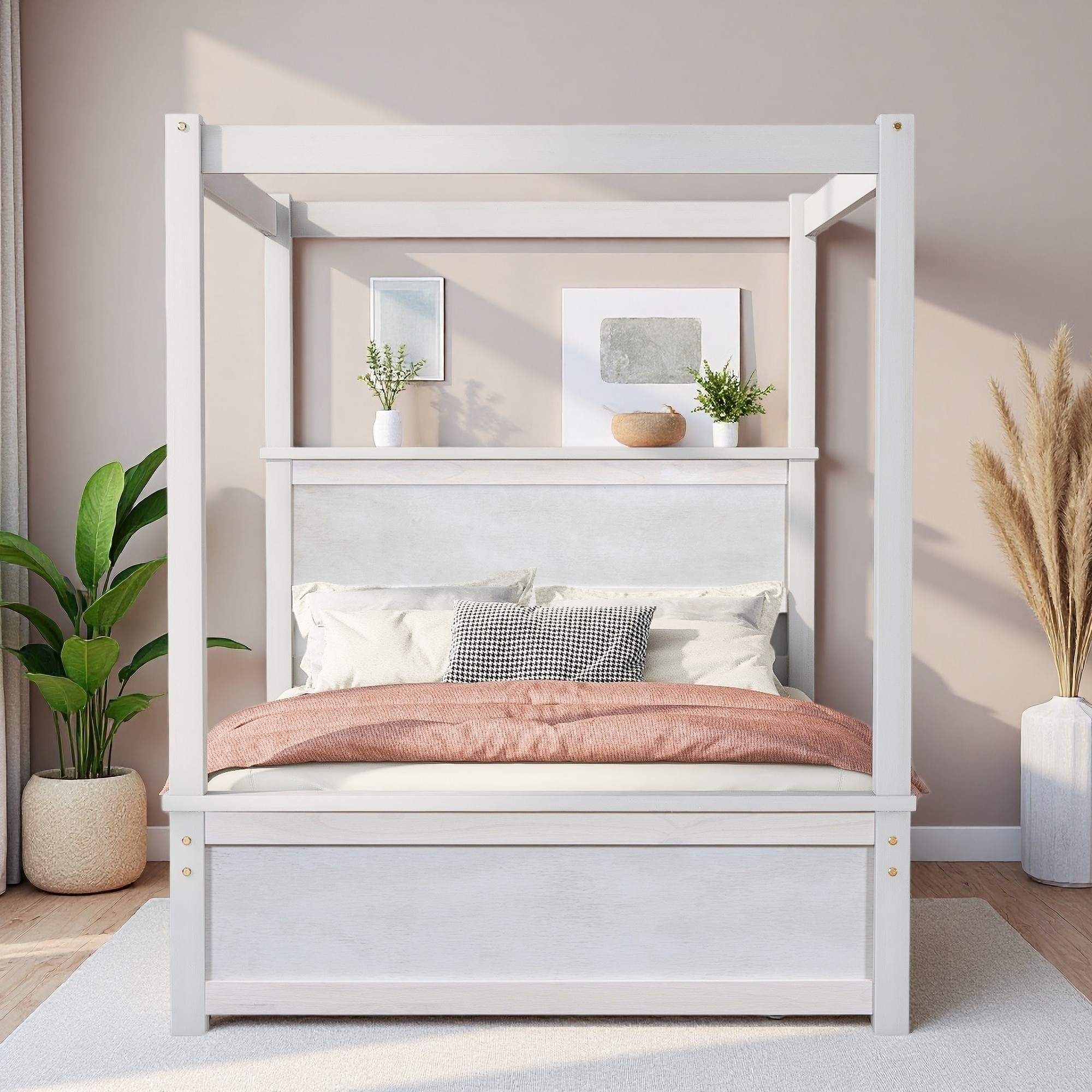 Full Size Solid Wood Canopy Bed with Trundle, and 2 Drawers