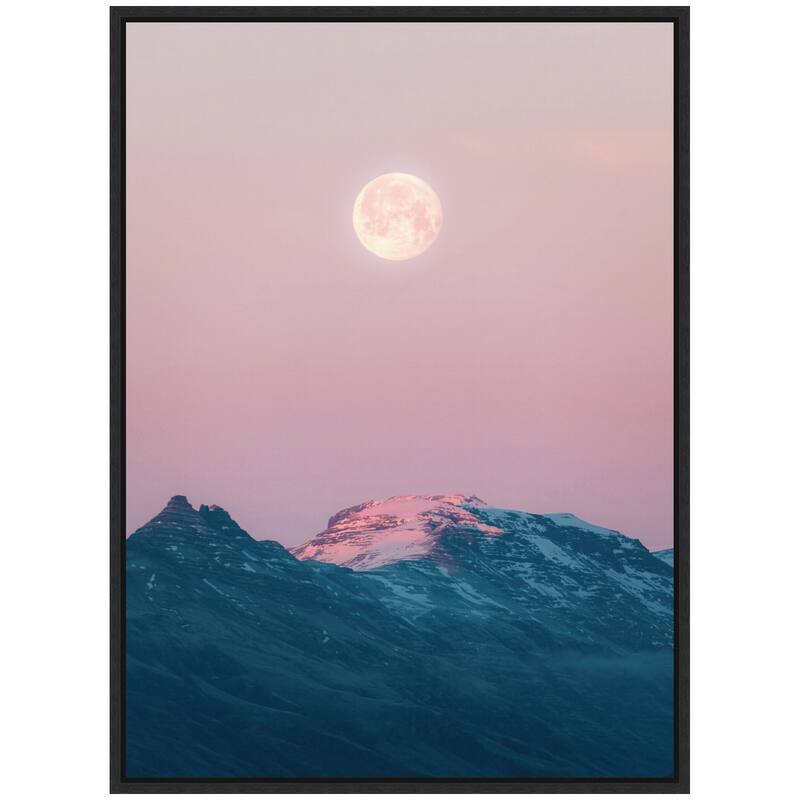 Kate and Laurel Sylvie Pastel Moonrise over Icelandic Mountains Framed Canvas by Michael Schauer