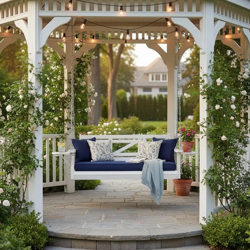 2 or 3-person Wood Porch Swing Heavy Duty with Foldable Tray