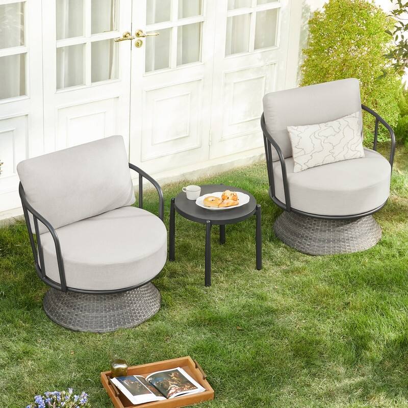 Spruce & Spring Patio Fruniture Outdoor Swivel Chair and Side Table
