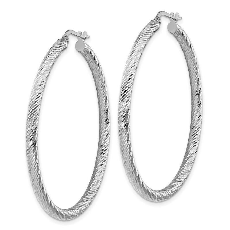 Curata 14k 3x40 White Gold Sparkle Cut Round Hoop Earrings - 49.75x47.5mm Wide 3mm Thick