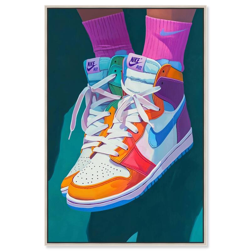 Colorful Sneaker Jump Canvas by Art Remedy - 24" x 36" - Silver