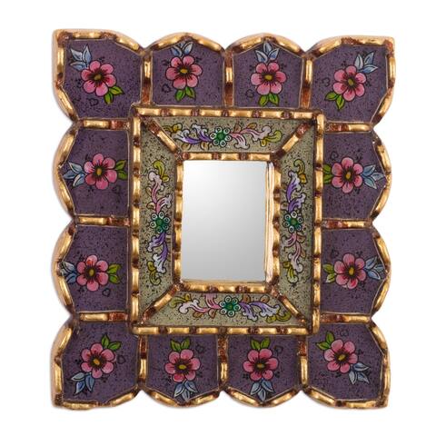 Novica Handmade Purple Beauty Reversed-Painted Glass Wall Accent Mirror