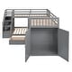 preview thumbnail 7 of 43, Twin-Twin over Full L-Shaped Bunk Bed with 3 Drawers, Portable Desk, Wardrobe, Guardrails & Solid Pine Frame, Grey