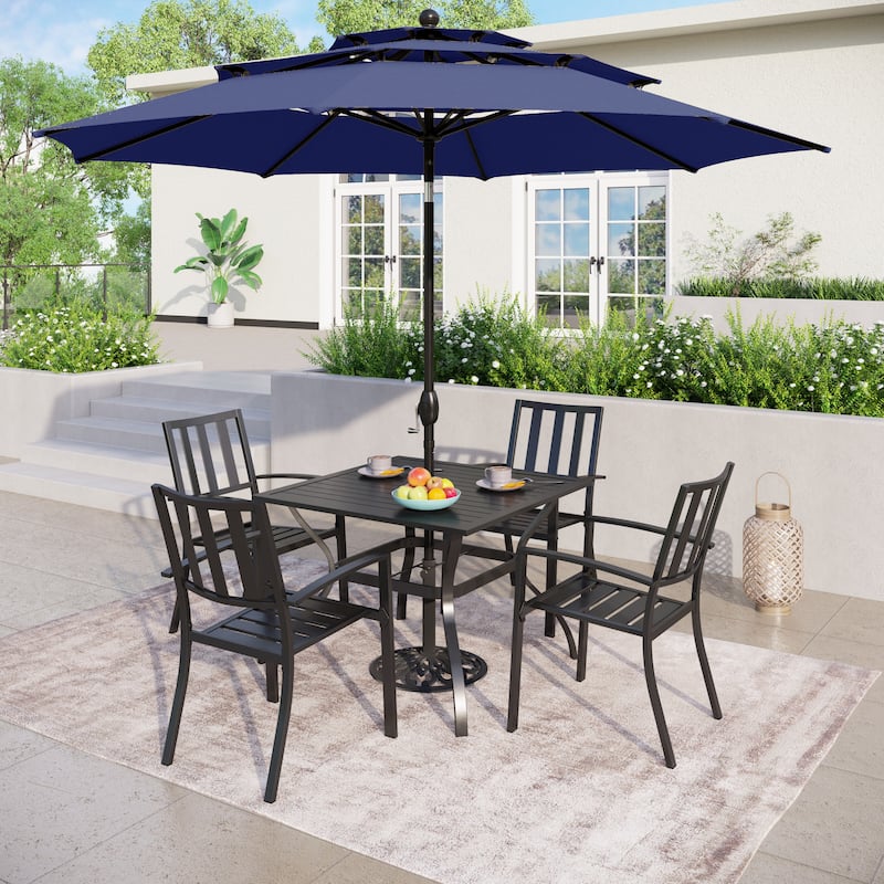 MAISON ARTS 10ft 3 Tier Auto-tilt Patio Umbrella Outdoor Double Vented Umbrella with LED Lights - Navy - No Lights
